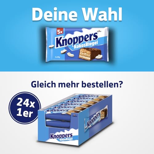 Knoppers KokosRiegel – 1 x 200 g (5 Riegel) – Schokoriegel mit Milch- und Kokoscreme, Haselnüssen, Kokosraspeln, Karamell und Vollmilchschokolade 6