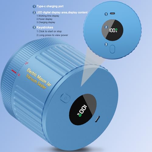 Image of LOVE MOMENT Electric Mason Jar Vacuum Sealer Kit - Blue | for Wide Mouth and Regular Mouth Mason Jar