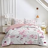 HYSNKSM Rosa/Lila Bettdecke 240x220 4 Jahreszeiten Bettdecken Landhausblumen Ganzjahresdecke Waschbare Bettdecke ohne Bezug Nutzbar Wende Muster Steppdecke mit 2 Kissenbezug 80x80cm x438