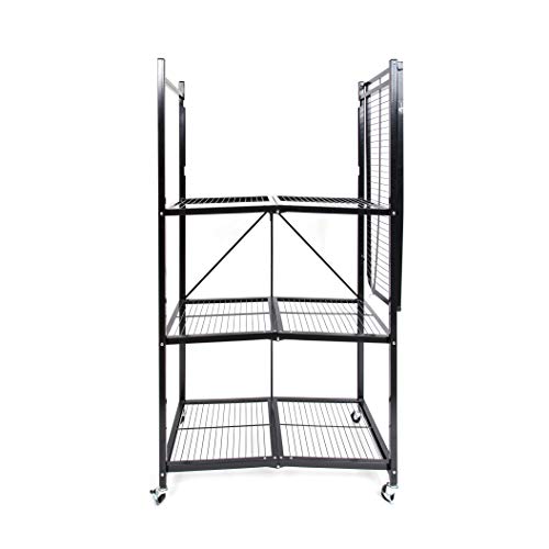 Image of Origami 4 Pack 4 Tier Foldable Metal Garage Storage Shelf Rack, Wheels & Powder Coated Steel, Black