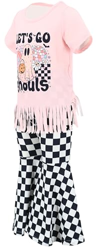 Image of Unique Baby 2 Piece Girls Bell Bottom Leggings Outfit with Short Sleeved Shirt Kid and Toddler Clothes Set