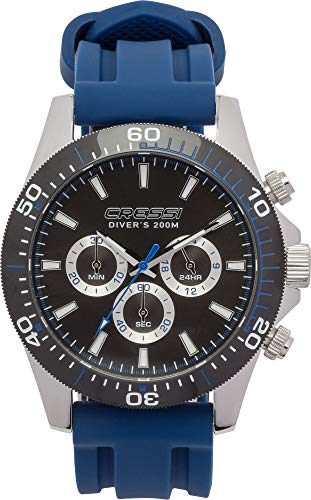 Cressi Nereus - Reloj Deportivo Analógico de Cuarzo, Resistente al Agua 200 MT, con Cronógrafo y Calendario, Negro/Azul, Uni