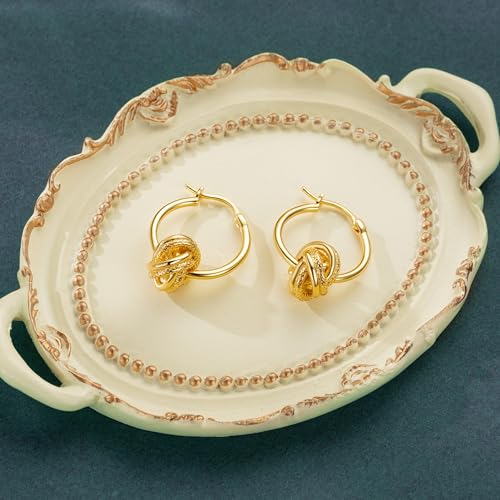 14K Gold Hoop Earrings for Women Gold Earrings for Women Hoop Knot Earring for Womens Hoops Hypoallergenic Rotating Flower Knot Design Dainty Hoops Earring for Womens Trendy 20mm4