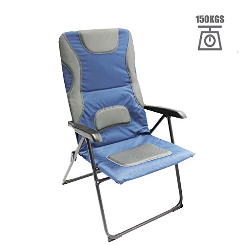 Homecall Sedia pieghevole da giardino con imbottitura e schienale regolabile taglia XXL colore blu/grigio