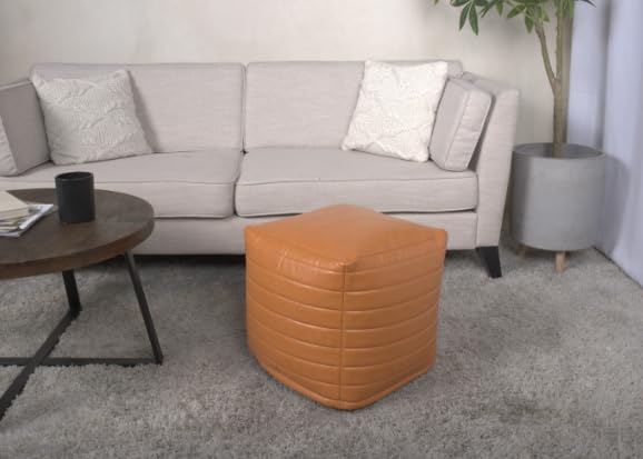 HXUHUWS Multi-Use Square Pouf for Seating or Decor, Faux Leather, Spot Clean, 16'x16'x16', White
