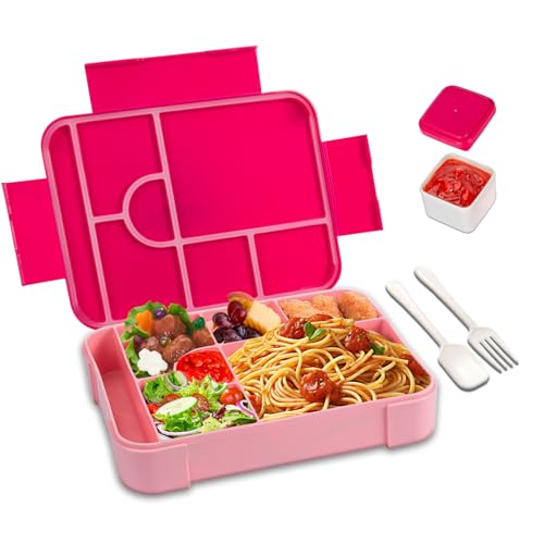 lompyeu Brotdose Kinder mit Fächern, 1330ML BPA Frei Jausenbox Kinder (Löffel & Gabel), Wiederverwendbar Bento Box，Lunchbox Vesperdose für Schule,Picknick, Mikrowellen (roas)