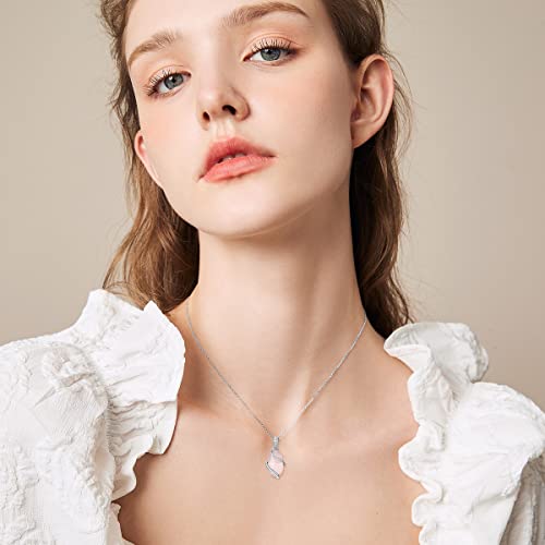 Jkr Rose Quarzt Necklace For Women Sterling Silver Oval Pink Stone Pendant Jewelry Light Pink Quartz Necklace Birthday Christmas Gifts For Women Girls Her #TOP4