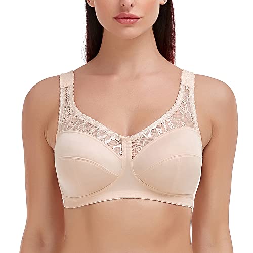 Ayigedu UK Plus Size Minimiser Bra Women Non-Wired Non-Padded Full Coverage Soft Cup Bra 42-G Beige - Image 2