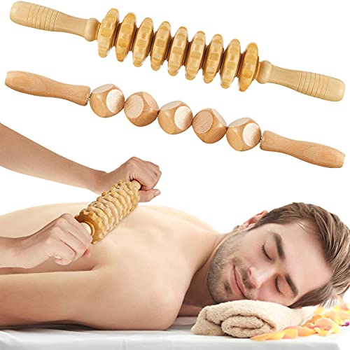 2 Pieces Wood Massage Tools, Rollers Wooden Massager, Anti Cellulite Massage Roller, Handheld Cellulite Blasters Massage for Draining The Lymphatic System, Full Body Muscle Pain Relief