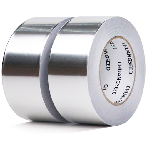 CHUANGSEED Ruban Adhésif Aluminium,2-Pack,50mmX50m,Bande adhesive professionnel en aluminium haute temperature,Aliminum foil tape,argent,Isolation...