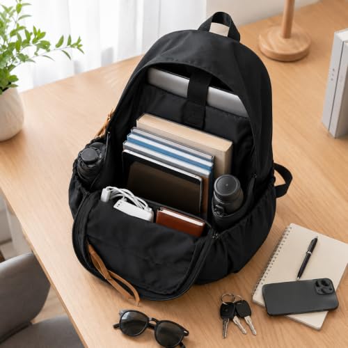 Image of URBAN HIKE Women's Black Backpack | Stylish Leather Look College, Office & Travel Bag for Girls | Spacious Casual Daypack with Front Pocket