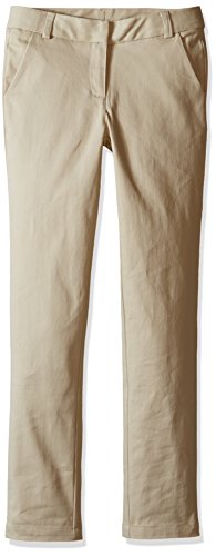 Nautica Big Girls' Uniform Straight Leg Stretch Twill Pants, Khaki, 12