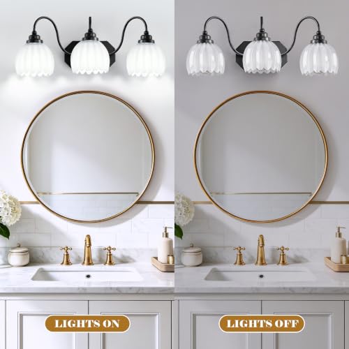 Image of Vintage Bathroom Light Fixtures,3 Light Milk White Crystal