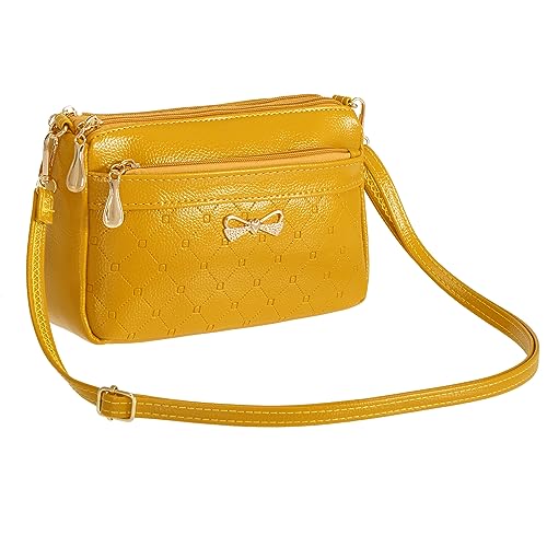 FULEI Women Handbags Shoulder Bags Small Square Soft PU Leather Cross Body Ladies Bags Elegant Butterfly Decoration, Mustard Yellow, S