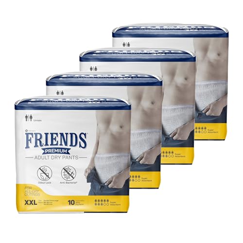Friends Premium Adult Diaper XXL Size Pants | 40 Count (Double Extra Large) | Waist 34 - 65 inch | Unisex | Leakproof | Quick & Even Absorption | Long Protection hours | Wetness Indicator | Odour Lock | Superior Softness | Elastic Waist & Anti-Bacterial Absorbent Core