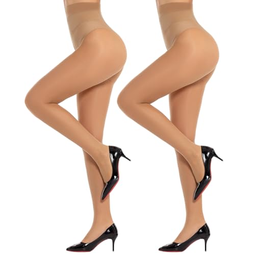 Yilanmy 2 Pairs Sheer Tights for Women, 10D Ultra Thin Control Top Pantyhose High Waist Sheer Stockings