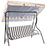 GliCraft LED Lighted Porch Swing Canopy Replacement Waterproof LED Swing Canopy Top Cover 2-3 Seat Shade Awning Cover for Garden Outdoor Patio(77 x 49 Inch,Beige)