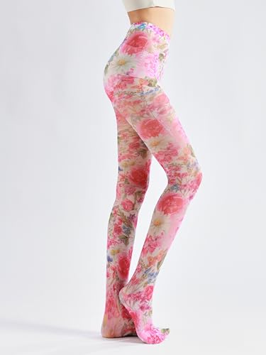 Image of Sahabowi Women's Sheer Fashion Digital Print Fashions Stockings Metallic Silver Tights 1