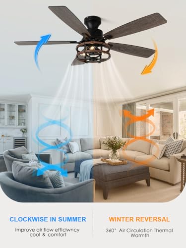 Image of 52 Inch Flush Mount Farmhouse Ceiling Fan with Light and Remote Control