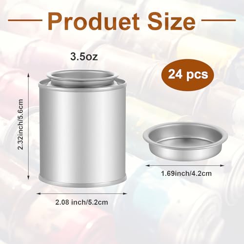 Image of 24 Pack Empty Metal Paint Cans with Lids(3.5oz),1 /2 Cup Capacity Touch Up Paint Containers,Paint Storage Containers for Leftover Paint,Tiny Empty Unlined Pint Paint Pails