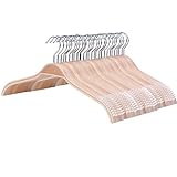 JS Hanger Wooden Hangers 30 Pack, Slim & Durable Clothes Hangers Space Saving, Natural Wood Hanger with Rubber Teeth Non-Slip Shoulder for Sweater, Camisole, Dress, Coat, Shirt