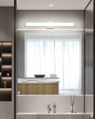 Image of 24 inch LED Bathroom Vanity Light14W Brushed Nickel 4000K Square | Natural White Light,Wall Bar Lighting,Rust & Moisture Resistant, Energy-saving, moisture-proof, for bathroom dresser mirror