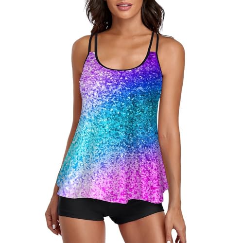 Tankini con lentejuelas para mujer soluciona comodidad con pantalones cortos
