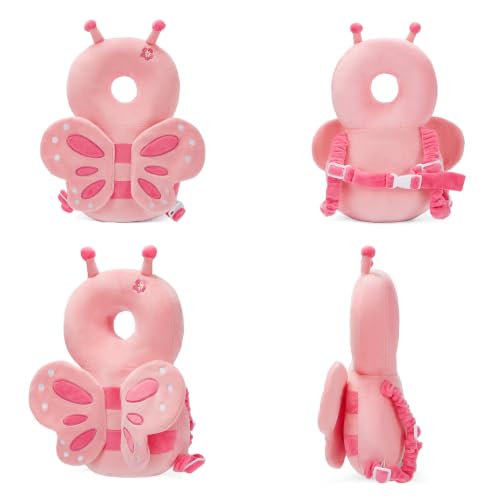 Image of Baby Head Back Protector Backpack Toddler Safety Protector Cushion Pad Soft, Adjustable and Lightweight Design for Safe Walking and Crawling Toddlers Girls and Boys(Pink Butterfly)