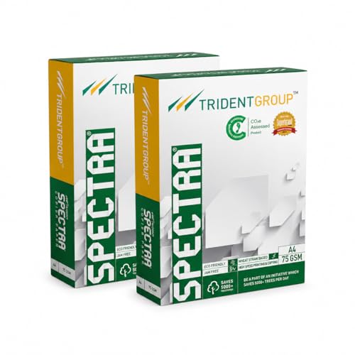 Image of ZS COLLECTION TRIDENT GROUP Spectra A4 75 GSM White Printer Paper(28L x 21W,Centimeters) | Wheat Straw Based | 500 Sheets Bundle (Pack of 2)