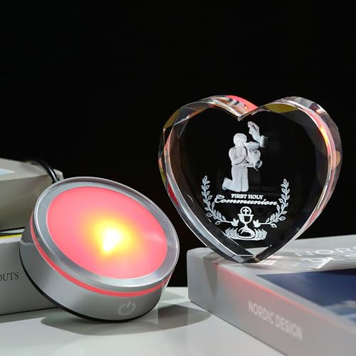 Image of Qianwei First Communion Gifts for Boys, 3D Engraving Crystal Praying Boy John Figurine First Communion Veil Decoration, Baptism Gifts for Boy Catholic