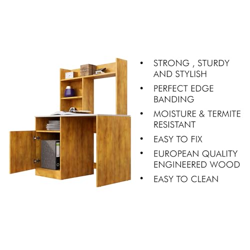 Image of Bniture Wooden Study Table for Home | Engineered Wood Study Table with Bottom Storage Shelf | Multi Purpose Computer Desk for Writing & Study | Laptop Table for Study Room | Giant Wood & Frosty White