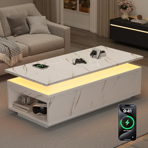 PPorfamilia LED Coffee Table, 47.2" Coffee Tables for Living Room