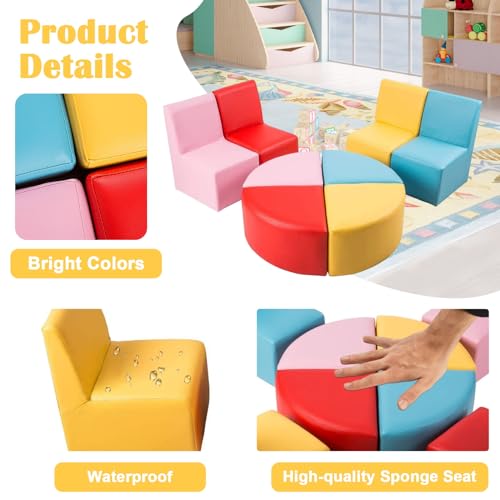 kinbor Toddler Couch Daycare Furniture - 8 Pieces Seating Set for Daycare Kids Playroom Furniture, Children Chairs Sofas Colorful Flexible Seating for Home Preschool Playroom
