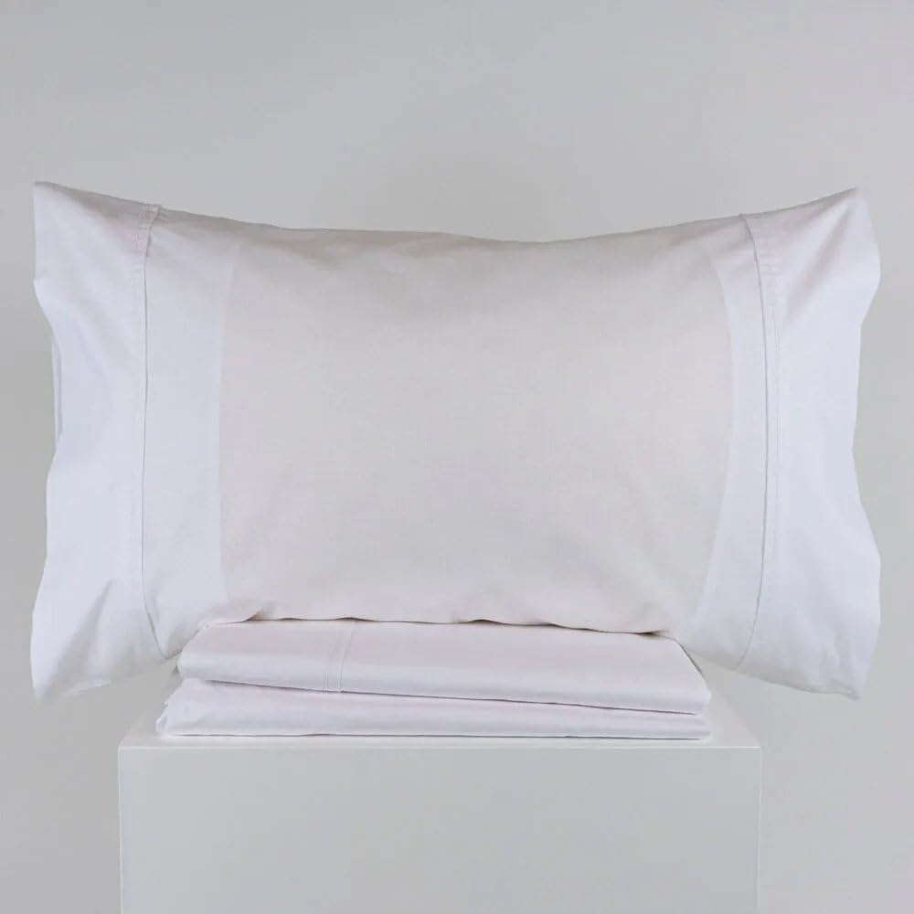 Sábanas con Vivo 310 Blanco - 180 Hilos - 100% Algodón - Cama 150/160 2 Almohadas 50 x 80 cm - Fabricado Portugal