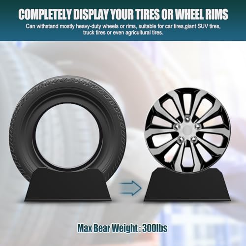 Image of Car Tire Display Rack, Tire Wheel Stand Base for Display Adjustable Width Rim Storage Wheel Rim Holder Tire Tray Base for Exhibition Shop Garage Trade Show, Black (2)