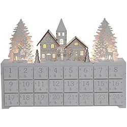 Calendario de Adviento de madera de Navidad con 24 cajones, cuenta regresiva para decoración de Navidad, relleno de pequeños regalos para niños (14.8 x 3.1 x 10.6 pulgadas, blanco)