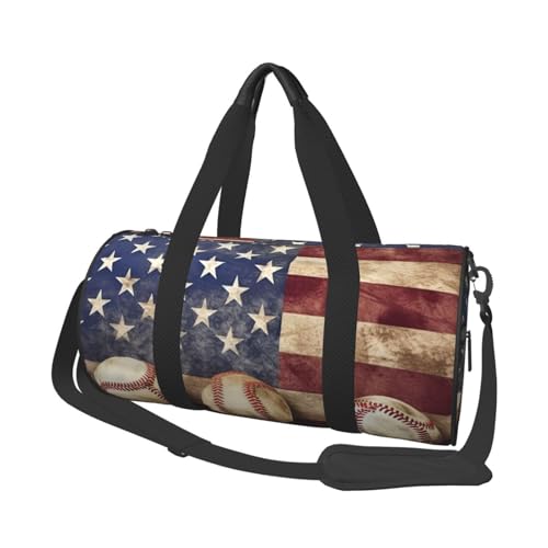 Sac de sport drapeau américain et baseball en toile noire taille unique pour voyage