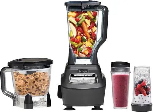 Ninja BL770 Mega Kitchen System, 1500W, 4 Functions for Smoothies, Processing, Dough & Drinks, 72-oz Blender Pitcher, 64-oz Processor Bowl, (2) 16-oz Nutri Cups with Lids, Black