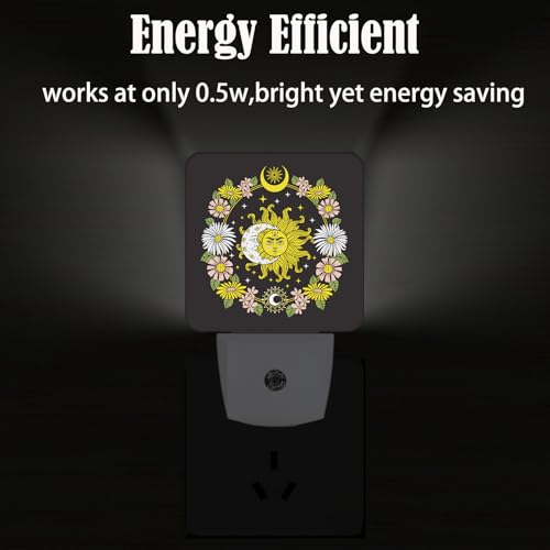 Image of Sun and Moon Flowers Night Light,Plug-in Nightlights Auto Sensor Night Lamp Dusk-to-Dawn Lamp Home Decor for Nursery Children Girls Boys