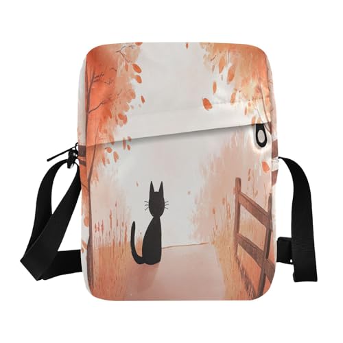 Autumn Scene Black Cat messenger bags for women Small Crossbody Bag For Women Women's Cross Body Purse Adjustable Strap for outdoor sports Travel