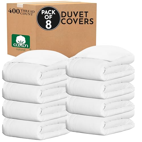 Image of California Design Den Bulk Pack of 8 Twin /Twin XL Size Duvet Covers (Not a Set) - 400 Thread Count 100% Cotton Sateen, Case Includes 8 Duvet Covers Only (White)