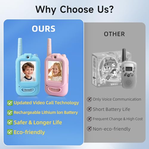 Image of Video Walkie Talkies for Kids, Handheld 2 Pack Rechargeable Video Intercom Kids Walkies Talkies, Indoor Outdoor Toys for Family Games, Outside, Camping, Hiking for Boys Girls Ages 3-12 (B /P co)