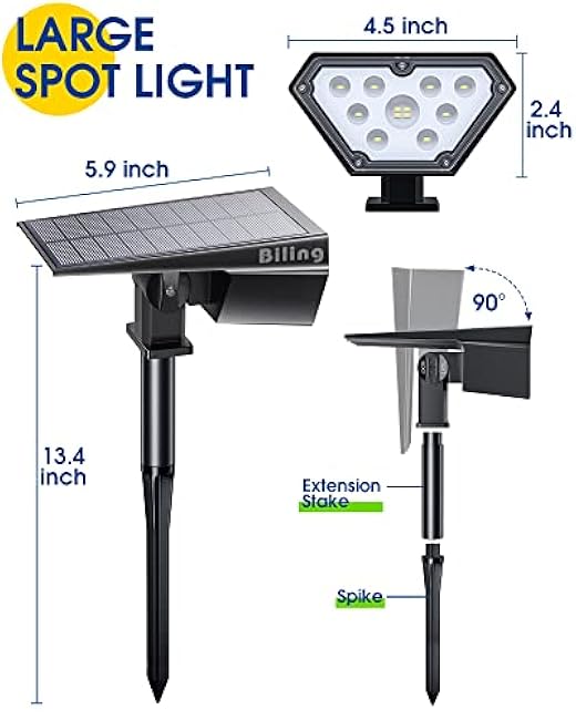 Biling Solar Spot Lights Outdoor, 2-in-1 Solar Landscape Lights 12 LED Bulbs Solar Powered IP67 Waterproof Adjustable Wall Light for Patio Pathway Yard Garden Driveway Pool - Warm White