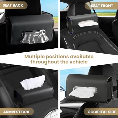Image of WHHMK Large Car Tissue Holder, Refill Easily Clamshell Opening, Black 1PC | Tissue Box Cover Keep Car Tidy, Premium PU Leather Backseat Napkin Rectangle Organizer in Auto, Fits 100-150 Count Tissues