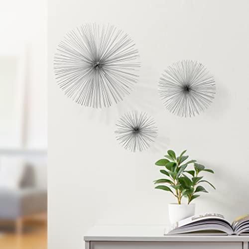 Torre & Tagus Silver Spike Hanging Wall Pod Decoration/Tabletop Sculpture - Handmade 3D Round Starburst Firework Mid Century Modern Home Decor Accent With Geometric Abstract Design (6-Inch Diameter) #TOP4
