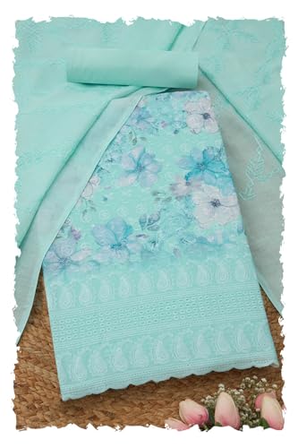 Womens Cotton Floral Print Unstitch Dress Material With Tassels
