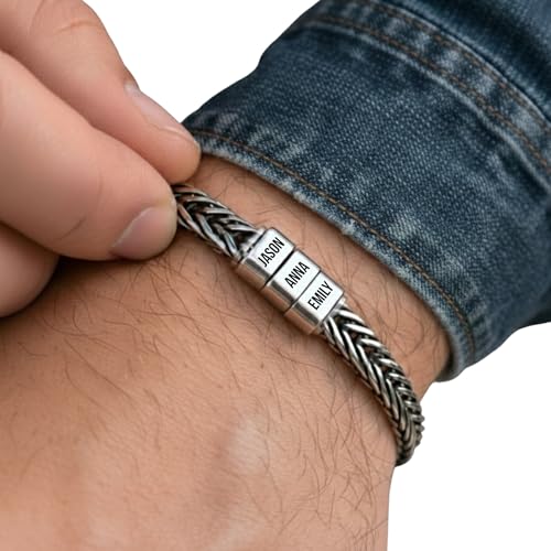 Personalized Stainless Steel Bracelet for Men - Custom Gold Silver Black Bracelets Father Day Gifts for Husband Dad Boyfriend Groomsmen Birthday Wedding Anniversary Friendship Gift for Him