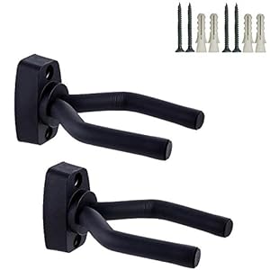 CAIHONG Guitar Wall Mount Hanger 2 Pack, Guitar Hanger Wall Hook Bracket Holder Stand Black Display with Screws – Easy…