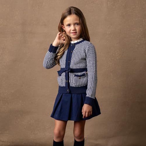 Hope & Henry Girls' Long Sleeve Fancy Cardigan Sweater with Stripe Trim2
