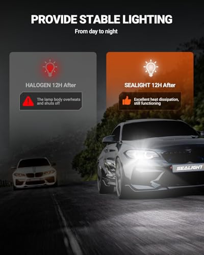 Image of SEALIGHT 9007 Bulbs, 90,000LM 14X Brightness, HB5 9007 6500K Cool White LED Bulbs, IP68 Waterproof 70000Hrs Lifespan, No Flickering, 1Mins Installation, 2 Pack